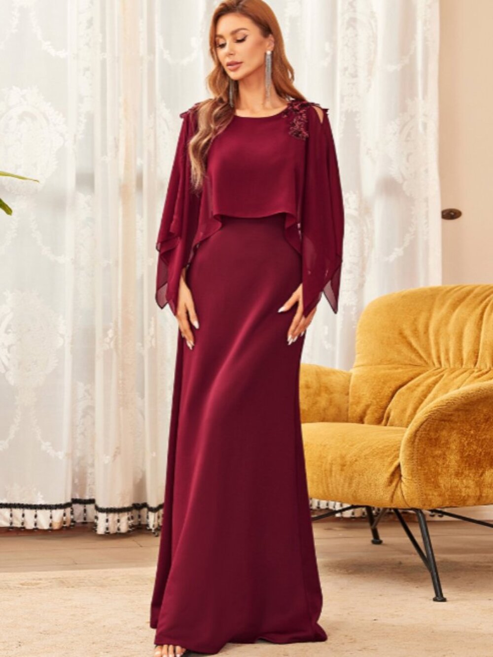 Mother of Bride Flowing Scoop Neck Pencil Dress Size 14